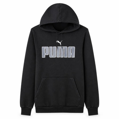 Front view of Puma Men's Black Small Pullover Hoodie with Logo Fleece