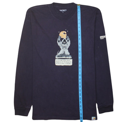 Carhartt Men's Blue Long Sleeve Graphic Cotton T-Shirt Size L