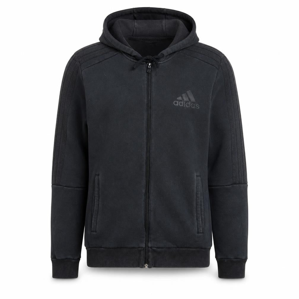 Front view of adidas Men's Black Full Zip Fleece Hoodie, size M