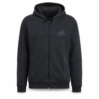 Front view of adidas Men's Black Full Zip Fleece Hoodie, size M