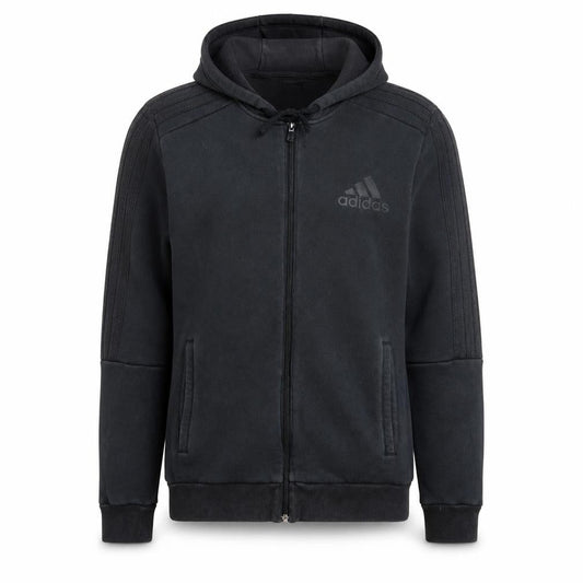 Front view of adidas Men's Black Full Zip Fleece Hoodie, size M