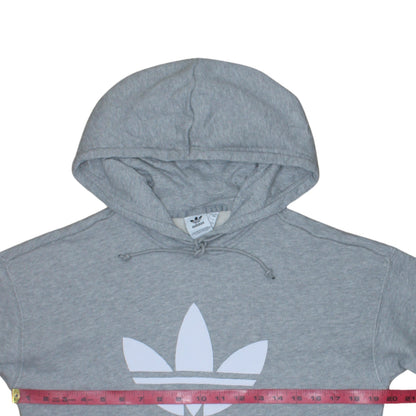 Adidas Women Grey Pullover Hoodie Size 4 Logo Print Hooded Sweatshirt