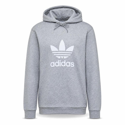 Front view of Adidas Men's Grey Pullover Hoodie Small Logo Sports Fleece Sweatshirt