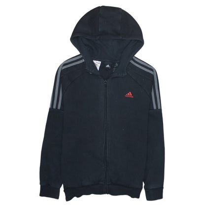 adidas Boys Black Full Zip Hoodie 14 Years Fleece Lined Sportswear