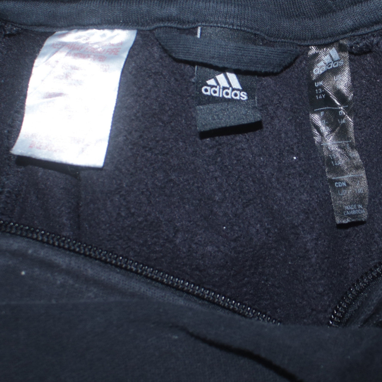 adidas Boys Black Full Zip Hoodie 14 Years Fleece Lined Sportswear