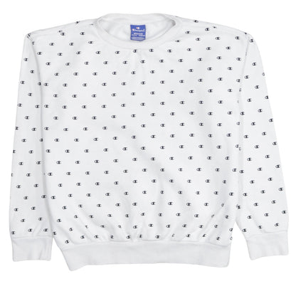 Champion Boys White Medium Sweatshirt All Over Logo Long Sleeve