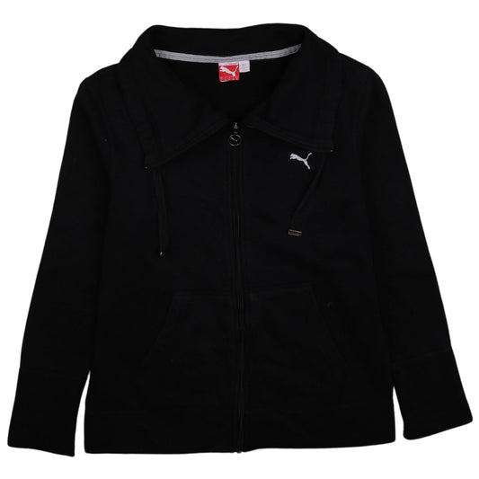 Puma Womens Black Full Zip Hoodie UK 10 with Logo Detail
