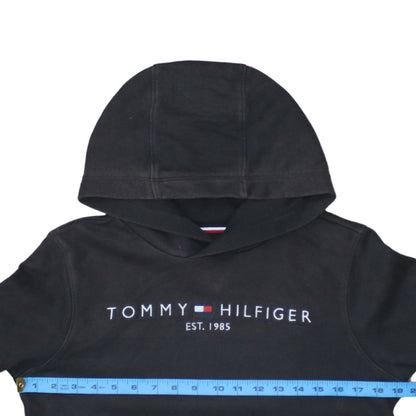 Tommy Hilfiger Boys Black Pullover Hoodie Size 14 Cotton Logo Print