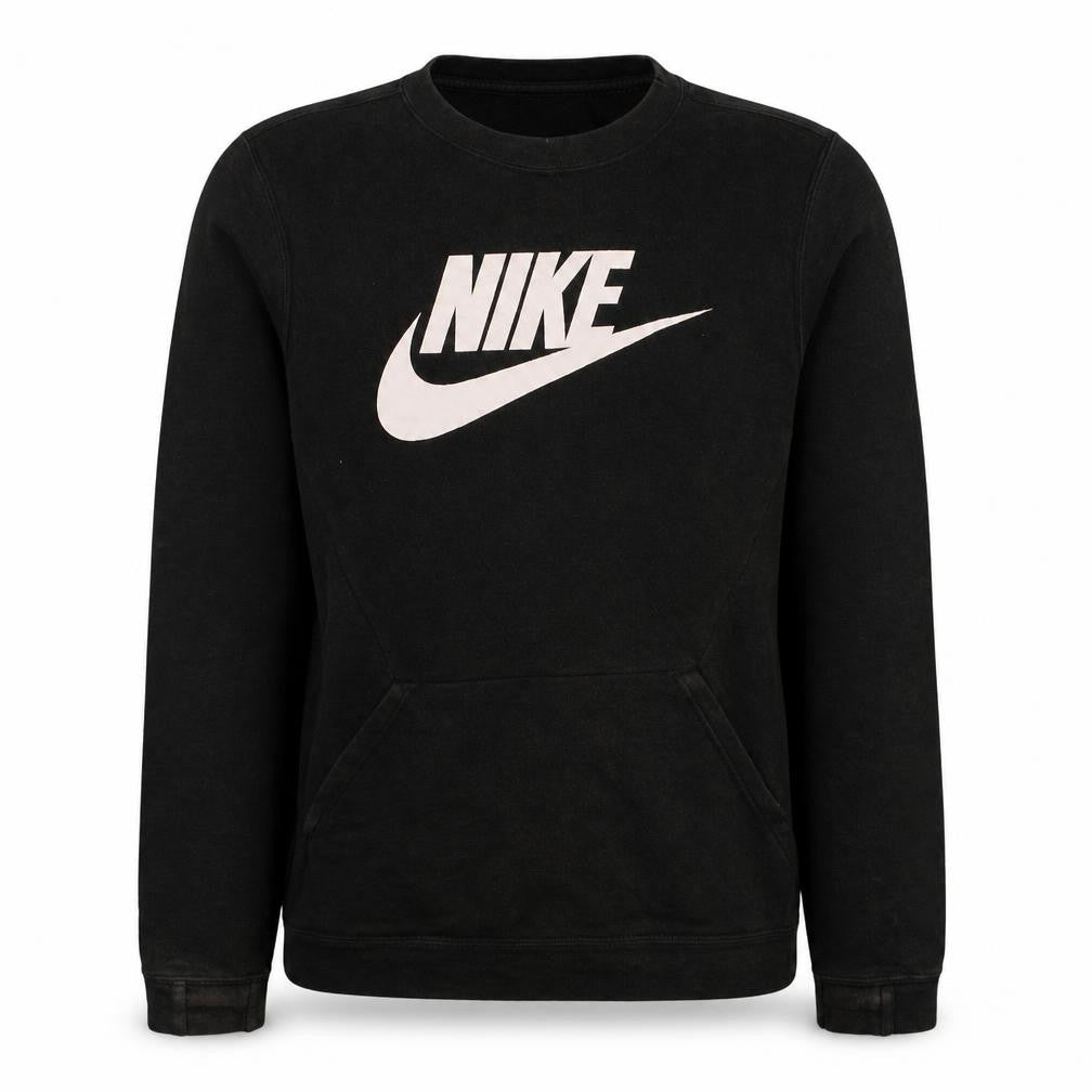 Front view of Nike boys’ black xl pullover sweatshirt fleece crew neck logo sportswear
