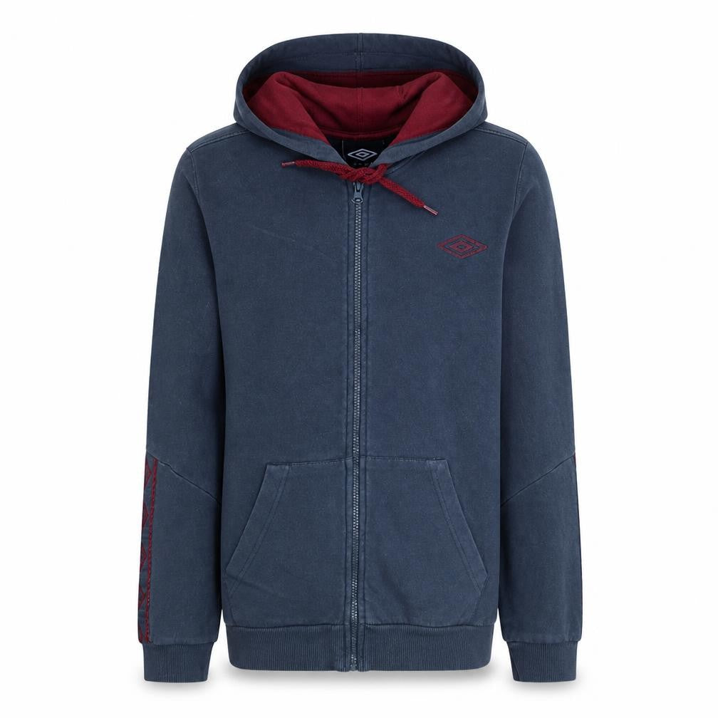 Front view of Umbro Men's Blue Full Zip Hoodie, size S, Sports Fleece