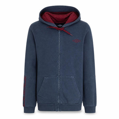 Front view of Umbro Men's Blue Full Zip Hoodie, size S, Sports Fleece