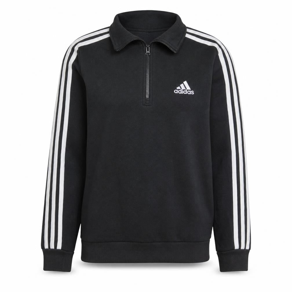 Front view of Adidas women’s black 1/4 zip sweatshirt, size UK 12-14, fleece lined