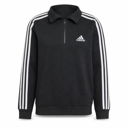 Front view of Adidas women’s black 1/4 zip sweatshirt, size UK 12-14, fleece lined