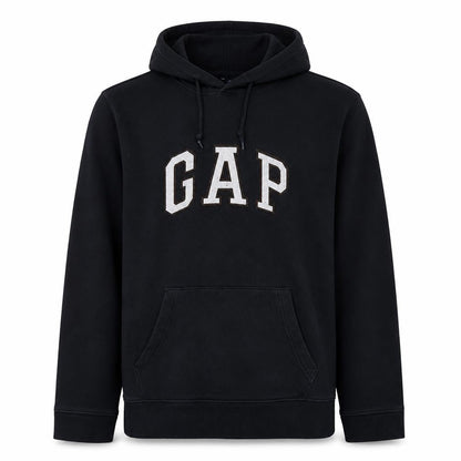 Gap Men's Black Pullover Hoodie Medium Fleece Lined Logo Sweatshirt
