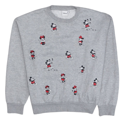 Disney Women's Grey Mickey & Minnie Embroidered Sweatshirt Size 10-12
