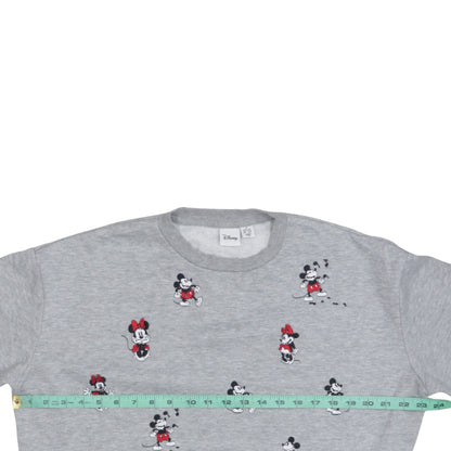 Disney Women's Grey Mickey & Minnie Embroidered Sweatshirt Size 10-12