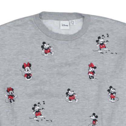 Disney Women's Grey Mickey & Minnie Embroidered Sweatshirt Size 10-12
