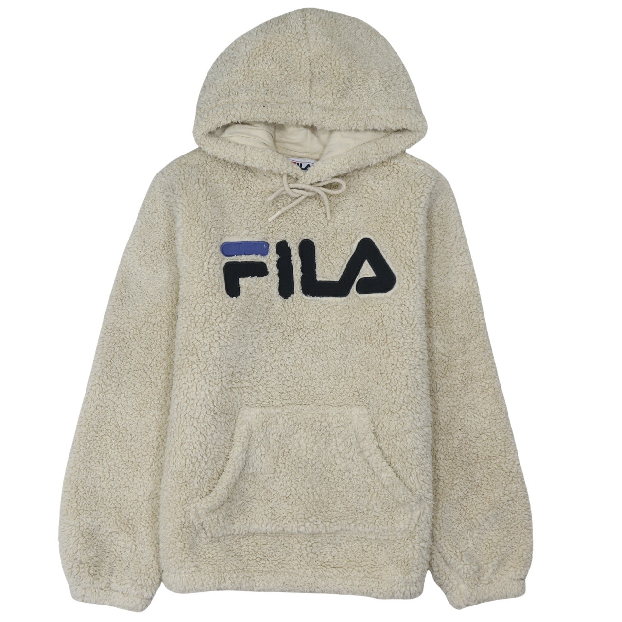 FILA Women Beige Pullover Hoodie Sherpa Fleece Small Winter Casual