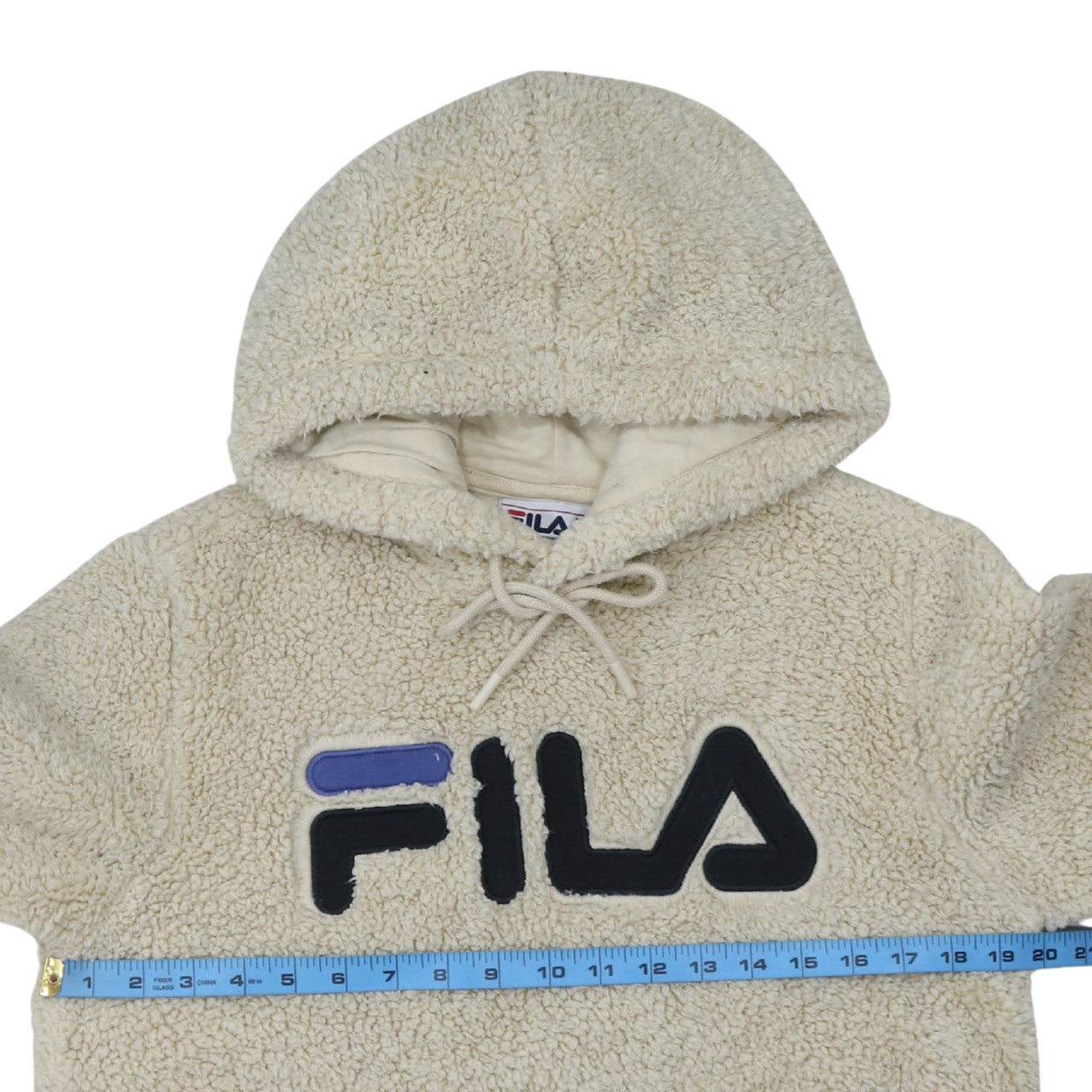 FILA Women Beige Pullover Hoodie Sherpa Fleece Small Winter Casual