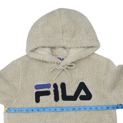 FILA Women Beige Pullover Hoodie Sherpa Fleece Small Winter Casual