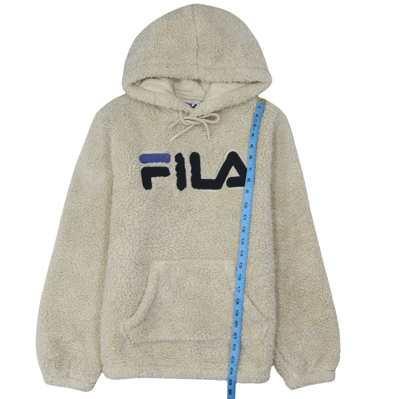 FILA Women Beige Pullover Hoodie Sherpa Fleece Small Winter Casual