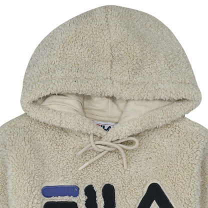 FILA Women Beige Pullover Hoodie Sherpa Fleece Small Winter Casual