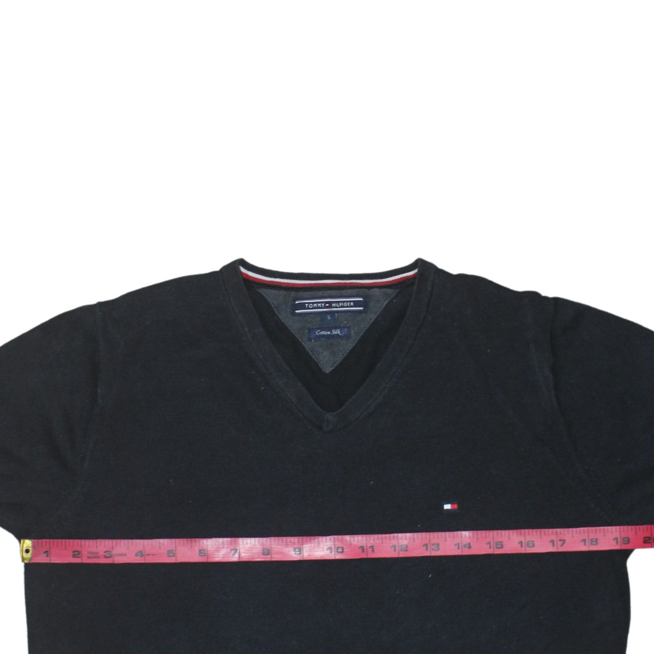 Tommy Hilfiger Men's Black Cotton Silk V-Neck Jumper Size S