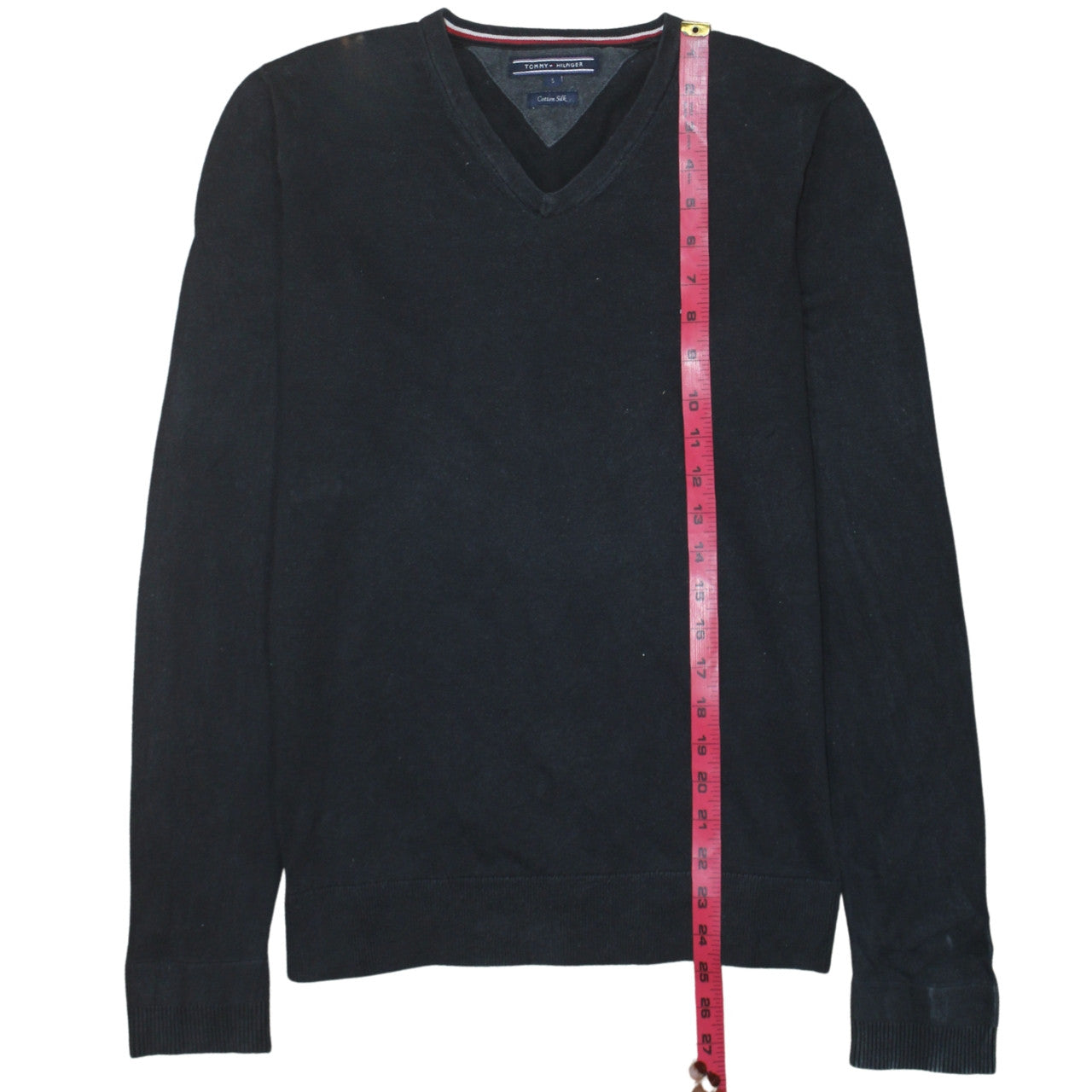 Tommy Hilfiger Men's Black Cotton Silk V-Neck Jumper Size S