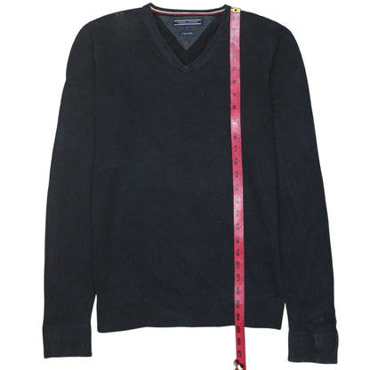 Tommy Hilfiger Men's Black Cotton Silk V-Neck Jumper Size S