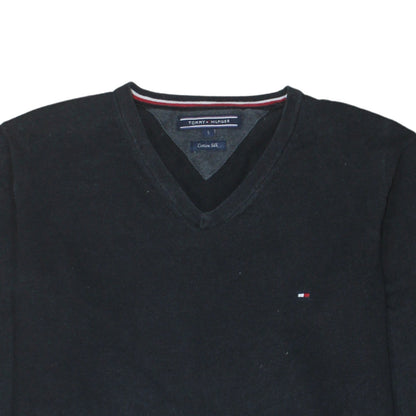 Tommy Hilfiger Men's Black Cotton Silk V-Neck Jumper Size S