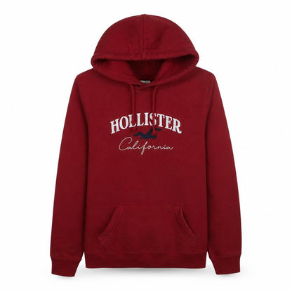 Front view of Hollister Men’s Red Pullover Hoodie L Fleece Logo Sweatshirt