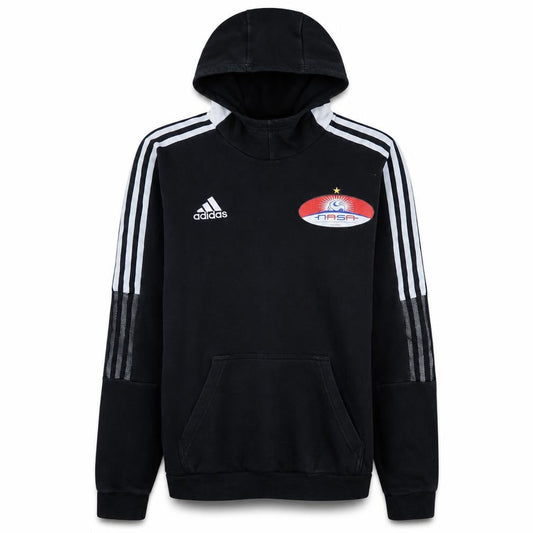 Front view of Adidas Men's Black XS Pullover Hoodie with Logo & Stripes