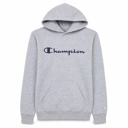 Front view of Champion Men's Grey Pullover Hoodie Small Logo Sports Fleece