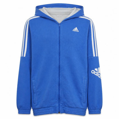 Front view of Adidas Men’s Blue Full Zip Hoodie, size M, Sports Fleece