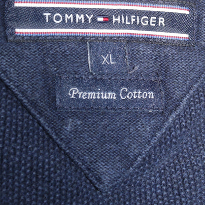 Tommy Hilfiger Men's Blue V-Neck Cotton Pullover Jumper XL