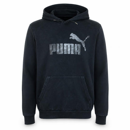 Front view of Puma men’s black pullover hoodie small regular fit fleece sweatshirt