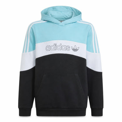 Front view of Adidas boys’ blue black colourblock pullover hoodie xl 15-16 years