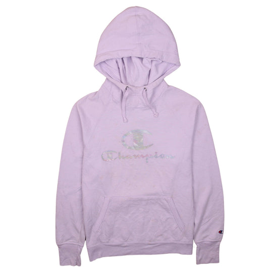 Champion Womens Lilac Pullover Hoodie Size L Logo Print Cotton Blend