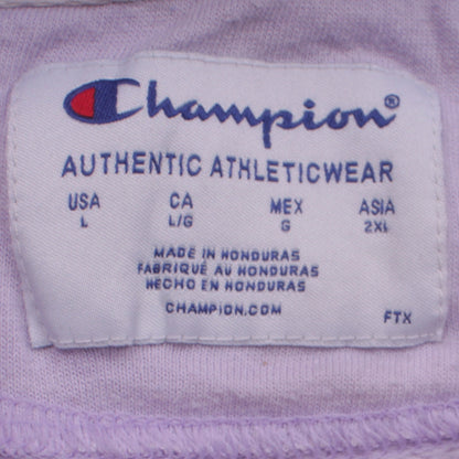 Champion Womens Lilac Pullover Hoodie Size L Logo Print Cotton Blend