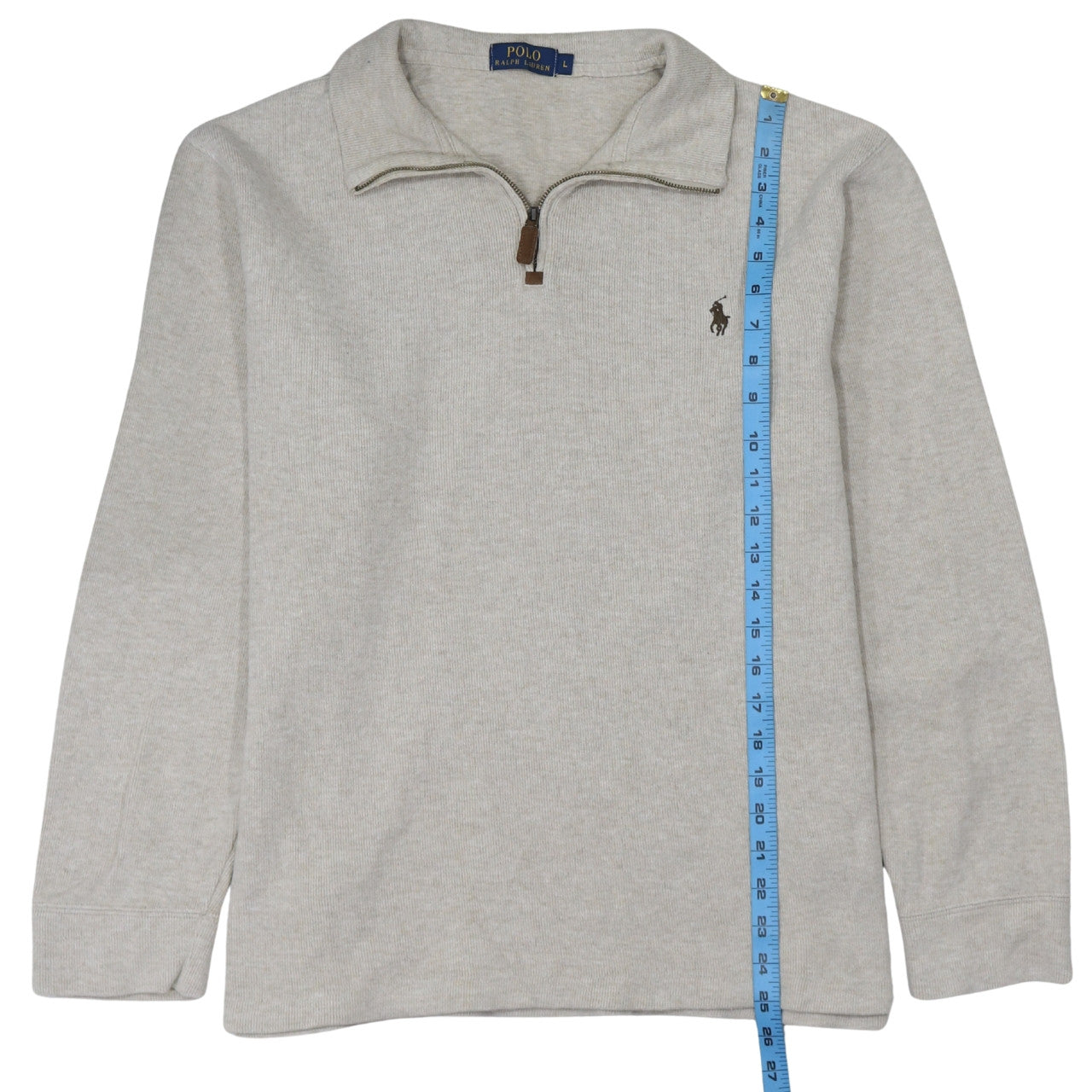 Polo Ralph Lauren Men’s Beige 1/4 Zip Cotton Jumper Size L