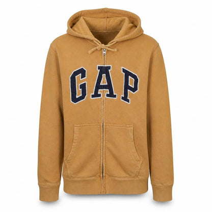 Front view of Gap Men's Brown Full Zip Hoodie S Classic Logo Fleece