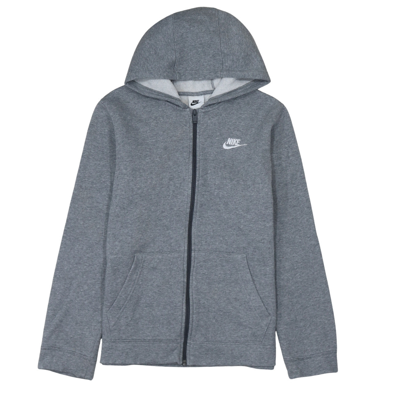 Nike Boys Grey Full Zip Hoodie XL 158-170cm Fleece Lined Sweatshirt