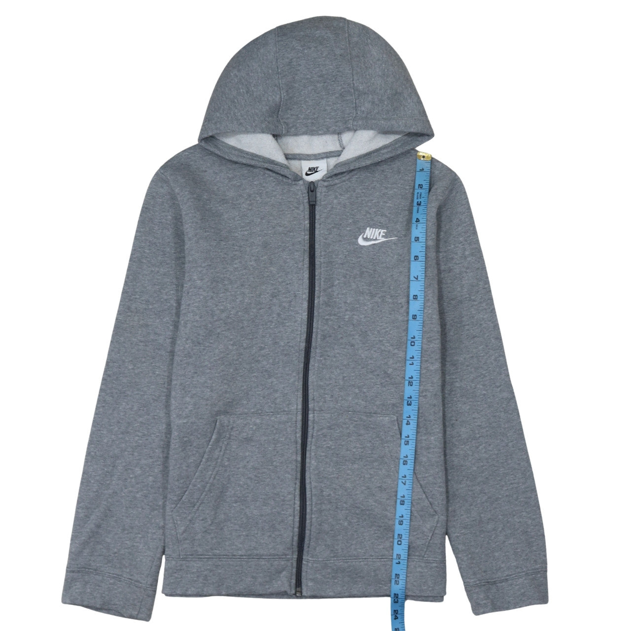 Nike Boys Grey Full Zip Hoodie XL 158-170cm Fleece Lined Sweatshirt