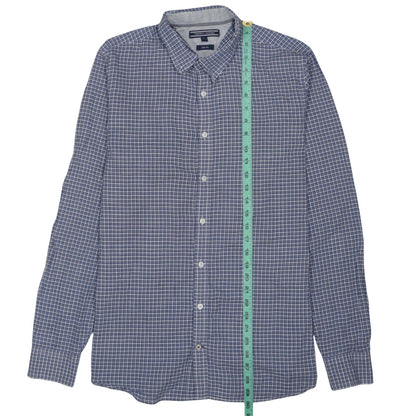 Tommy Hilfiger Men’s Blue Check Slim Fit Long Sleeve Cotton Shirt L