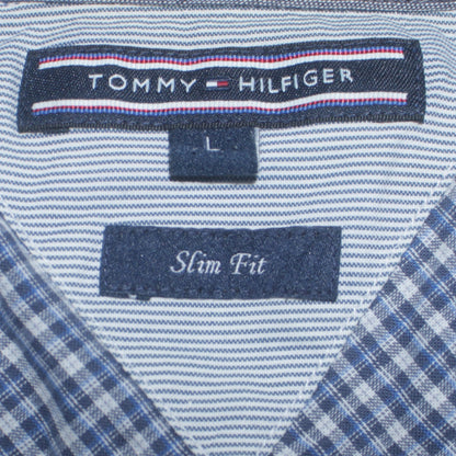 Tommy Hilfiger Men’s Blue Check Slim Fit Long Sleeve Cotton Shirt L