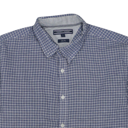 Tommy Hilfiger Men’s Blue Check Slim Fit Long Sleeve Cotton Shirt L