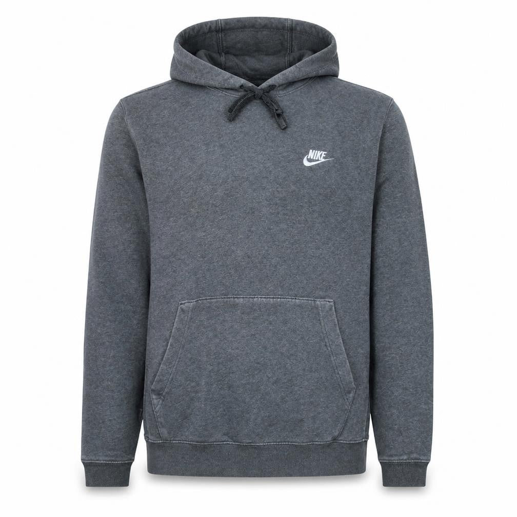 Front view of Nike Men's Grey Pullover Hoodie, size S, Regular Fit Fleece Sweatshirt