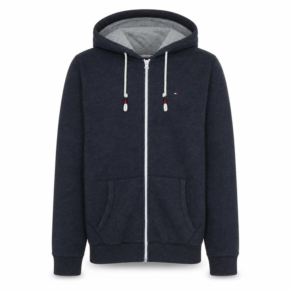 Front view of Tommy Jeans Men's Blue Full Zip Hoodie, size L, Regular Fit