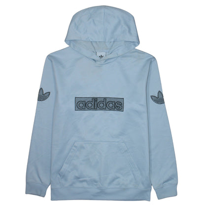 Adidas Mens Blue Pullover Hoodie Medium Logo Graphic Sweatshirt