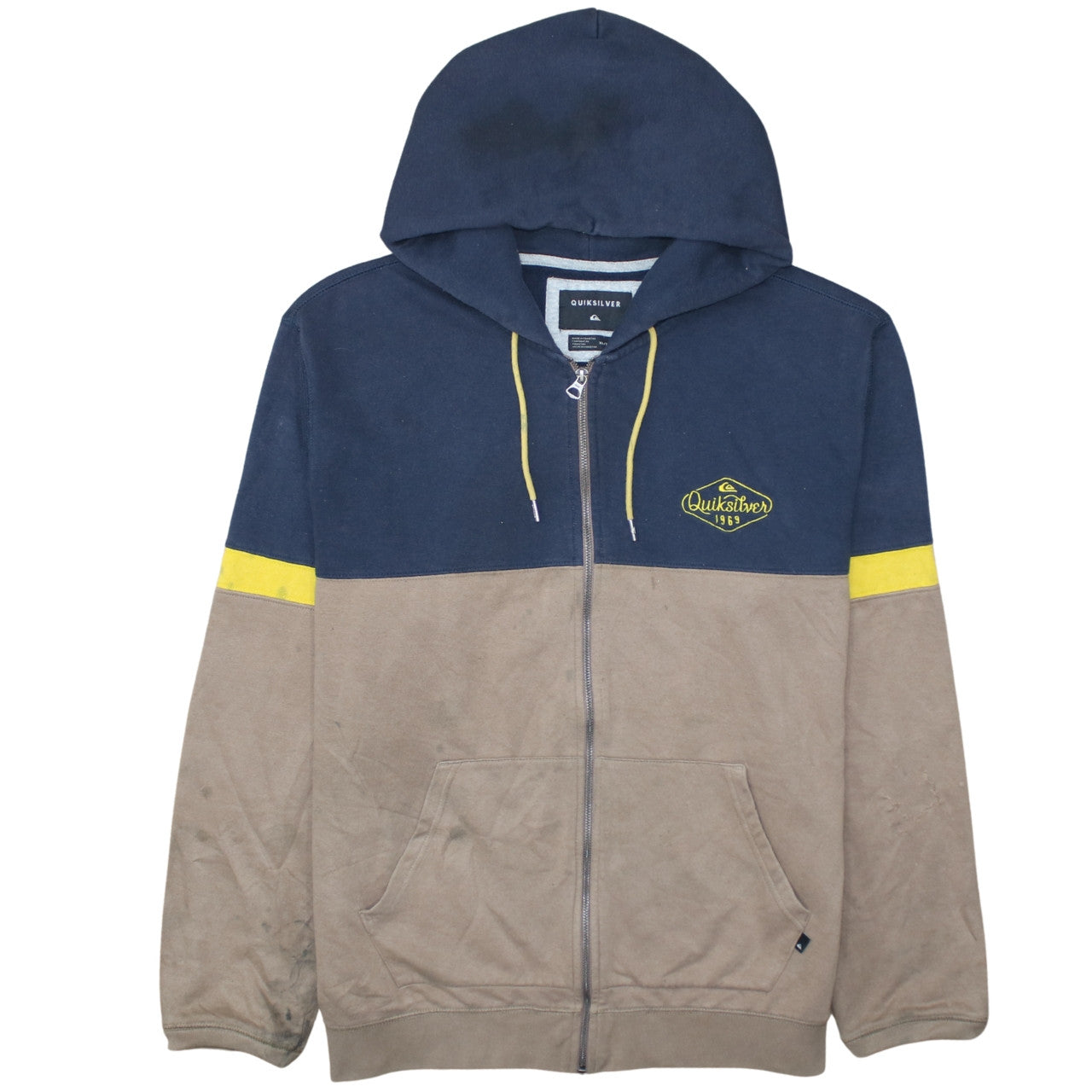 Quiksilver Men’s Blue Brown Full Zip Hoodie XL Fleece Lined